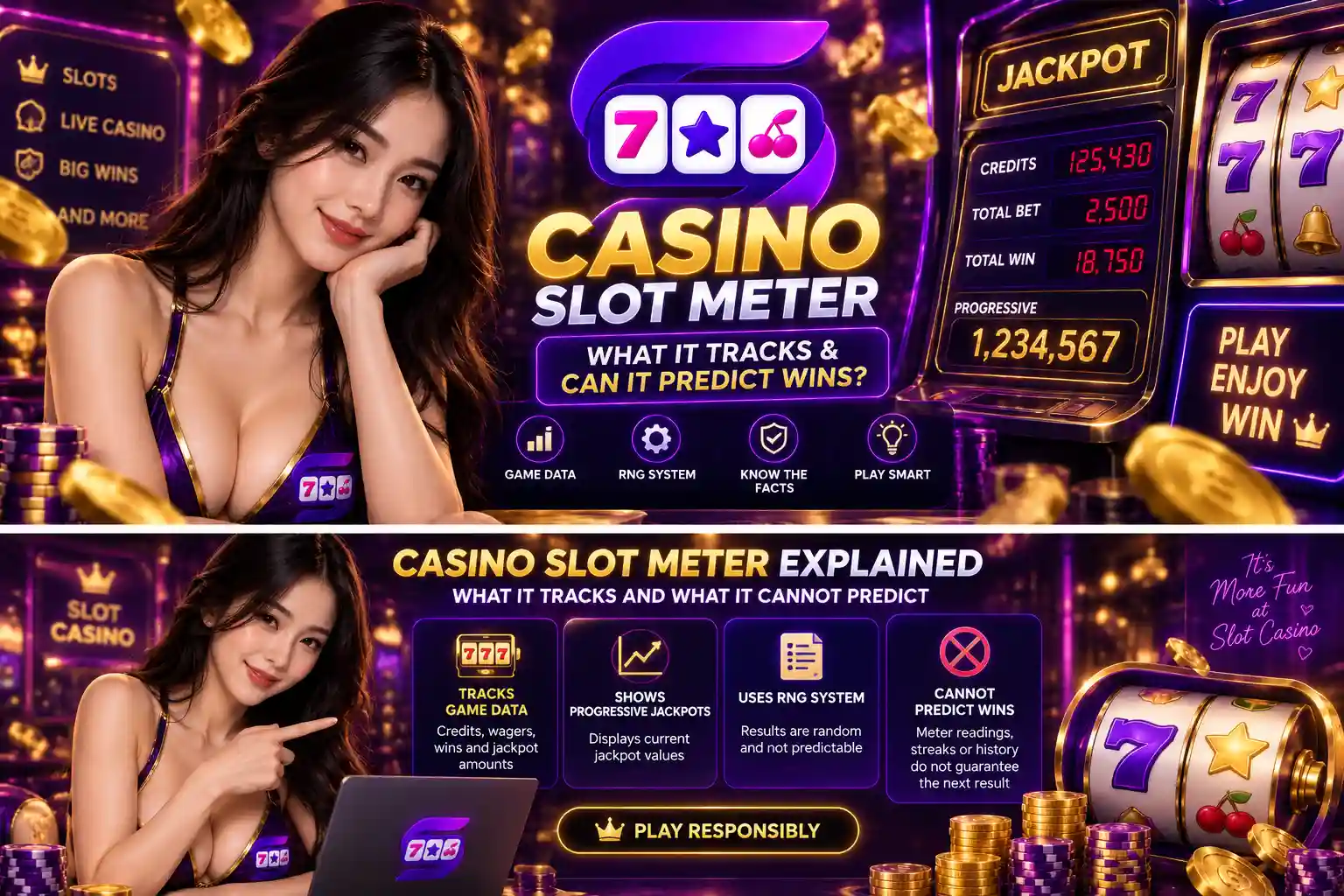 Casino slot meter, jackpot meter and RTP comparison illustration
