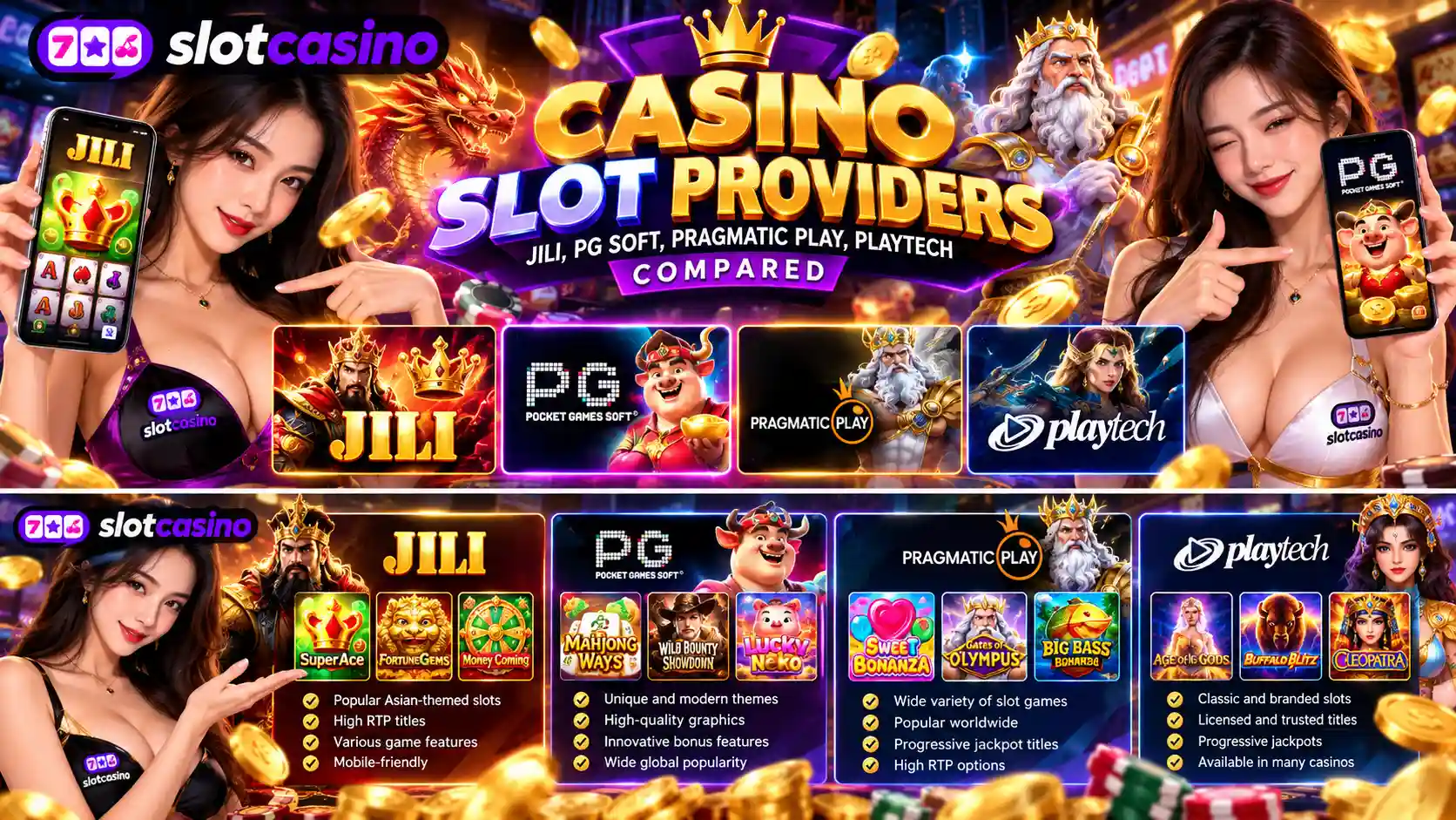 JILI PG Soft Pragmatic Play and Playtech slot provider comparison