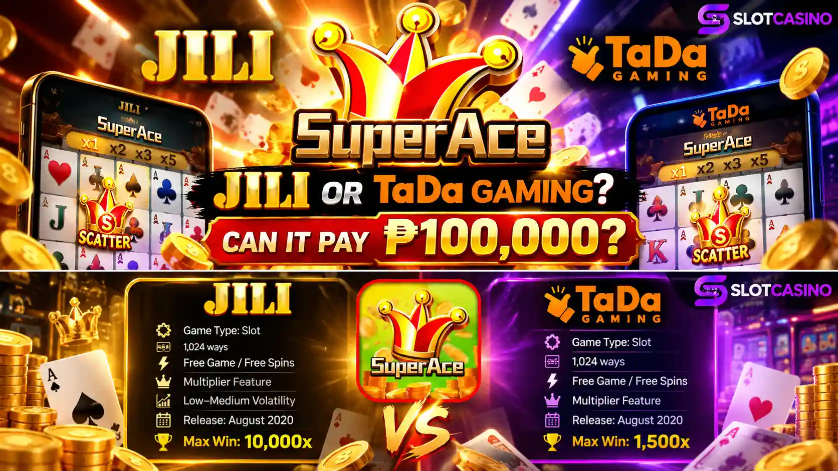 Super Ace JILI vs TaDa Gaming 100000 peso max win comparison