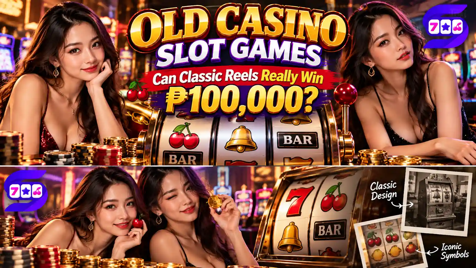 Classic slot reels and symbols illustrating the paytable comparison