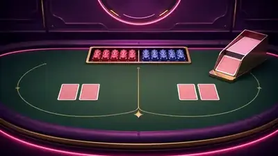 Illustration of a baccarat table with two card areas and chips