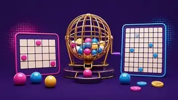 Illustration comparing two bingo ticket grids with a ball cage