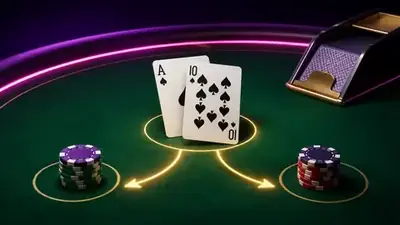 Illustration of a blackjack natural with cards and chips