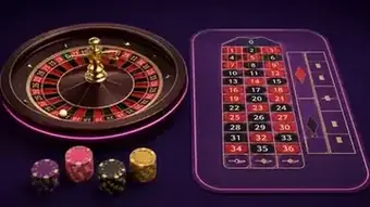 Illustration of a roulette wheel beside a betting layout