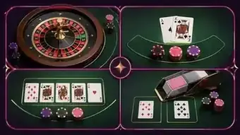 Illustration comparing roulette, blackjack, baccarat and poker tables